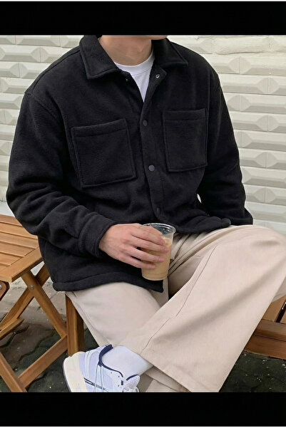 MADZEYMODA Premium Men's Fleece Lined Black Jacket with Snap Fasteners Ls-89921