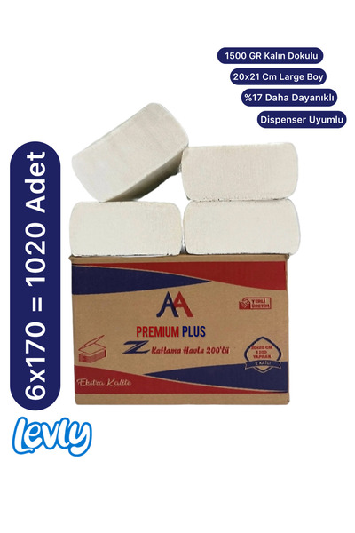 Levly Premium Plus Z Fold Paper Towels 170 Pack Dispenser Napkins 6 Packs 1020 Pieces 20X21 cm 1500 Gr