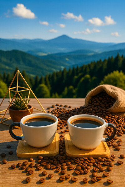 PİNK DESİGN KİTCHEN Coffee Cup Set 2 Pieces with Bamboo Plate