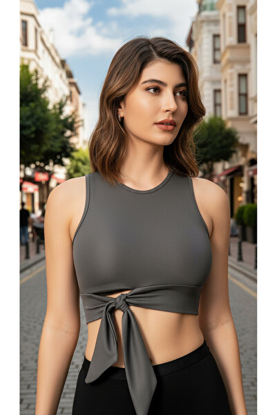 ACTRİS Side Tie Dye Crop Bustier Blouse T-Shirt with Fabric Pads