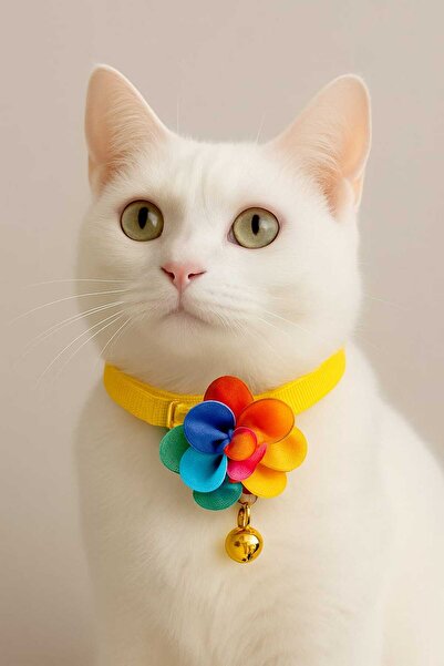 MIT Cat Collar Double Bell Floral Rainbow Yellow
