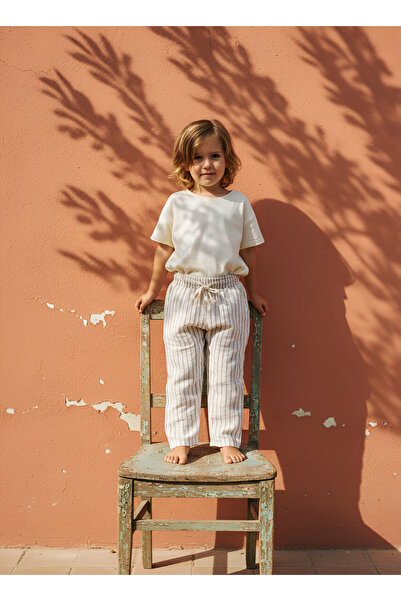 Bondberro Καφέ ριγέ παντελόνι μουσελίνας για αγόρια 100% βαμβάκι