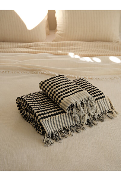 NEEDLE Polka Dot 2'Li Siyah Havlu Seti