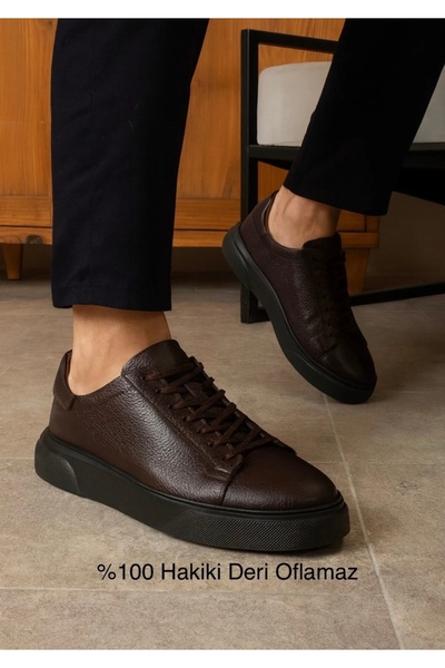 oflamaz  Sneaker %100 Hakiki Deri Hafif Rahat Ortapedik Erkek Ayakkabı Tabanı Dikişli Su geçirmez