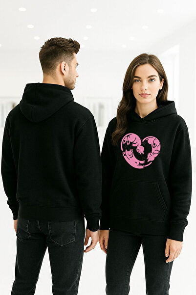 ArtYus Hanorac unisex cu mânecă lungă Heart pisică Transfer cu imprimeu tricou