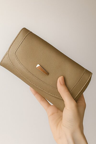 Newish Polo Envelope Model Covered Zippered Faux Leather Women's Portfolio Wallet-Large Size
