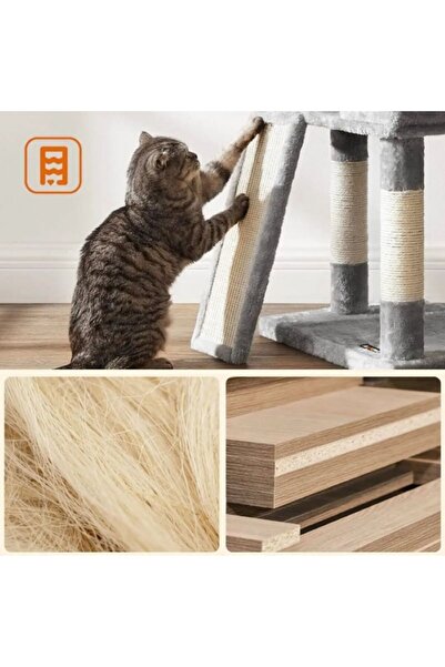 OEM Arborele pentru pisici 115 cm, 2 paturi, căsuță și stâlpi acoperiți cu sisal