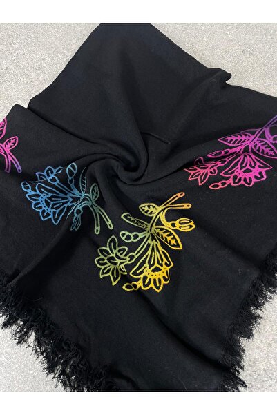 Sobe Hediyelik Black Printed Tassel Cotton Scarf for Writing – Casual and Dow...