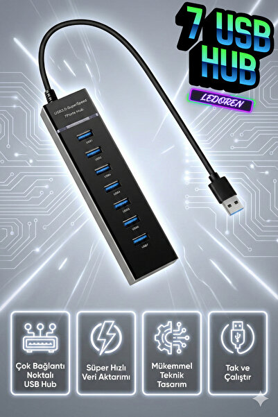 L'eDoren Ul307 7 Port Usb 3.0 Hub Usb Hub 3.0 Çoğaltıcı 7 Port Usb Hub 5 Gbps Usb Splitter Usb Çoklayıcı