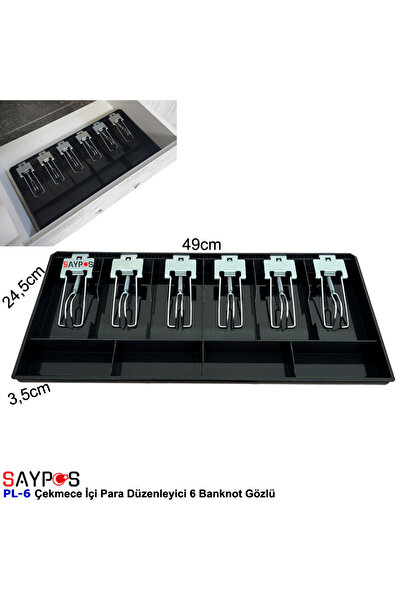 SAYPOS Metal Mandallı Rampalı Çekmece İçi Para Düzenleyici 6 Banknot 4 Bozuk Para Gözlü 49x24,5x3,5cm