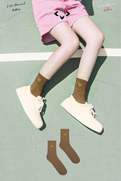 LİGROUND 1 Çift Dikişsiz Yıkamalı Unısex Penye Kolej Çorap Özel Çekmez Kalpli...