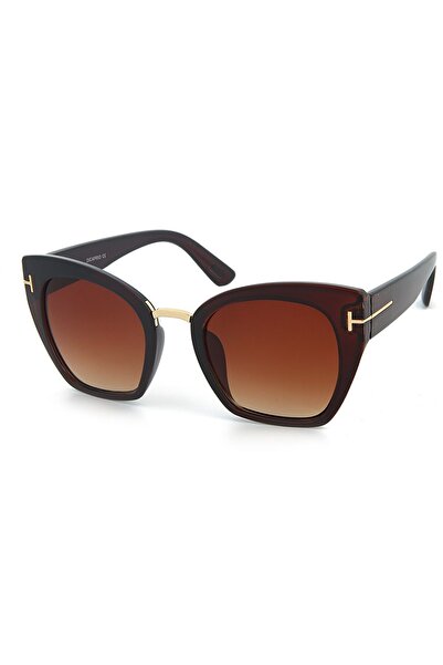 Di Caprio Brown Gold Iconic Bold Cat Eye Women's Sunglasses