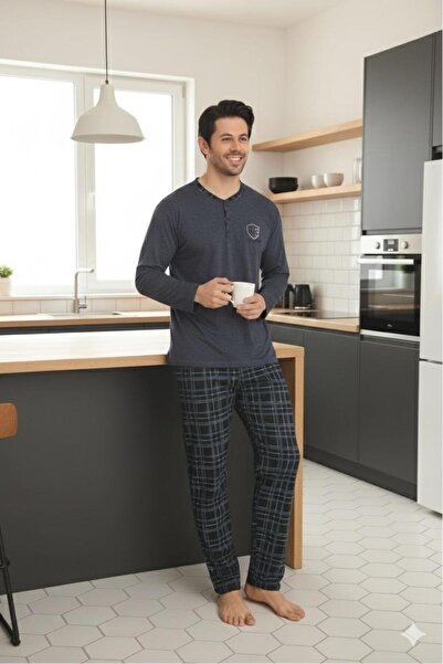 SUNZERHOMEWEAR Men's Gray Solid Color Without Pockets with Buttoned Collar