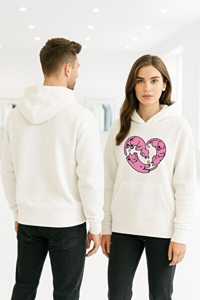 ArtYus Φούτερ με κουκούλα Unisex Long Sleeve Heart Cats Transfer με τύπωμα