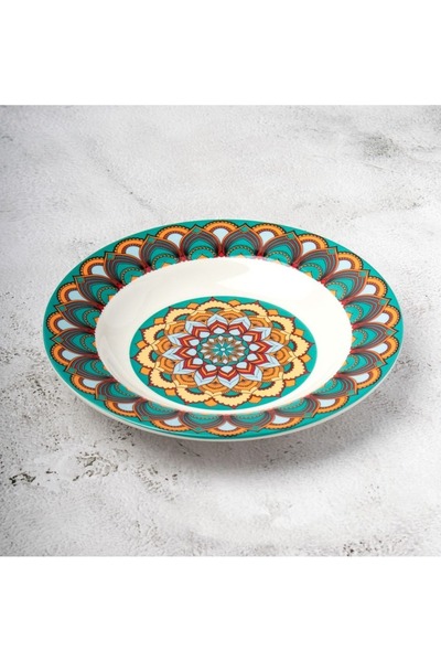 HIC deep porcelain dinner plates 4 Piece with Turquoise/Yellow 22 cm