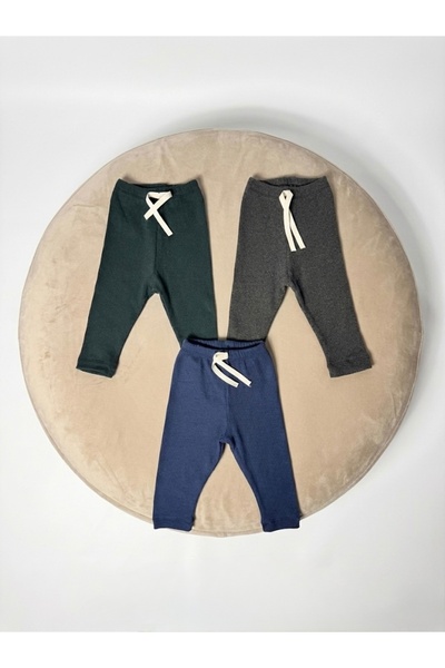 babykugu 3-Piece Unisex Flexible Ribbed Knit Transitional Baby Pajama Bottoms