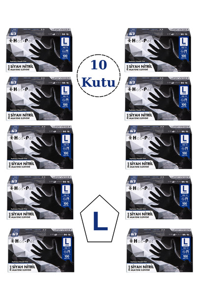 Has-Pet Pudrasız Siyah Nitril Eldiven Large Beden 10 Kutu