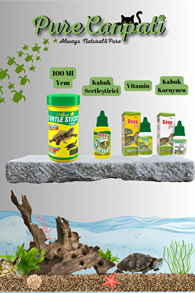 PureCanpati Kaplumbağa Bakım Ve 100 ml Stick Yem Seti(Vitamin,Kabuk ve Su Düzenleyici)