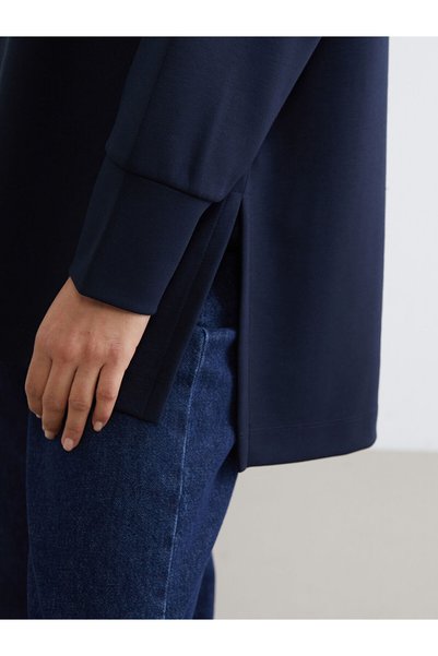 LC Waikiki Two Mt Shop Quality Lcw Modest Navy Blue Interlock Plain Oversize Women's Sweatshirt Tunic