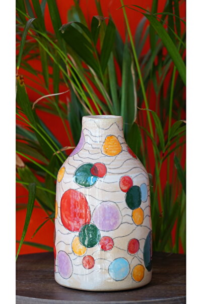 Libra Seramik Seramik El Yapımı 30 cm Yüksekliğinde Üzerinde Renkli Daireler ...