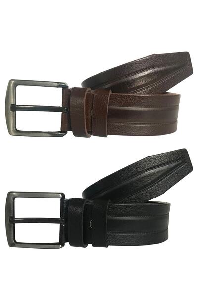 GoDeri طقم سوبر من الجلد الطبيعي مكون من قطعتين حزام جينز أسود وبني 4.5 سم = 2 قطعة 66-67