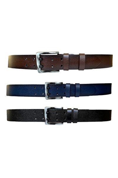 GoDeri 100% Γνήσιο Δέρμα, Διγλώσσιο Σετ 3 Τζιν 4,5 εκ., Ζώνη Μαύρη, Σκούρο Καφέ, Ναυτικό=3ο.