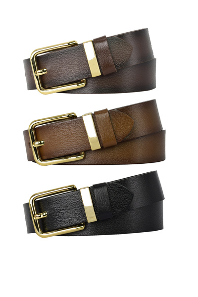 GoDeri طقم جينز نسائي من الجلد الطبيعي 100% مكون من 3 قطع باللون الأسود والبني والبني الداكن، 4 سم = 3 قطع-mt.k.-76-090