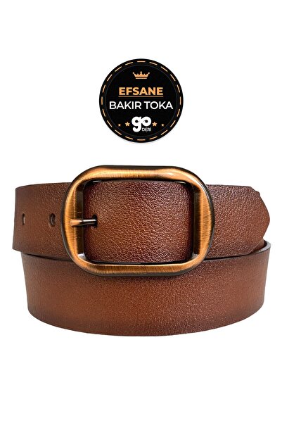 GoDeri 100% جلد طبيعي، إبزيم نحاسي أسطوري، حزام جينز نسائي بني 4 سم = 23-نحاس