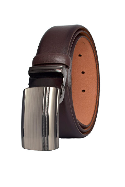 GoDeri 100% Genuine Leather, CLAMSHELL BUCKLE, Dark Brown Classic, Fabric Trouser Belt 3.5 cm