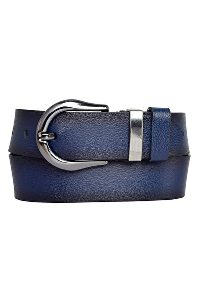 GoDeri 100% جلد طبيعي، إبزيم بدلة نيكل أسود 4 سم حزام نسائي أزرق داكن؛ جينز، حزام رياضي = 70.نيكل