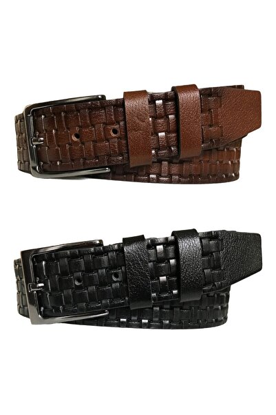 GoDeri Hakiki Deri 2'li Set 4 Cm Kemer Siyah, Kahverengi=2li.119-120