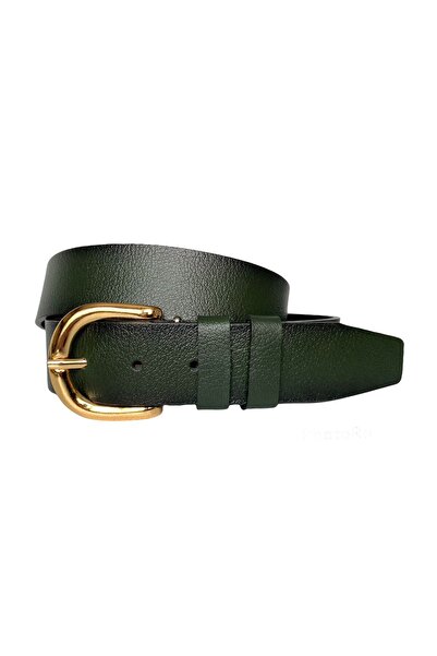 GoDeri 100% piele naturală, curea de blugi de damă verde cu cataramă aurie 4 cm=an-byn-26