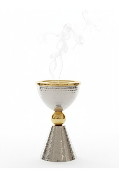 VENDIX Bakhoor Burner Premium Stainless Steel Incense with Gold Rim, Smokeless Mabkhara for Home & Majlis