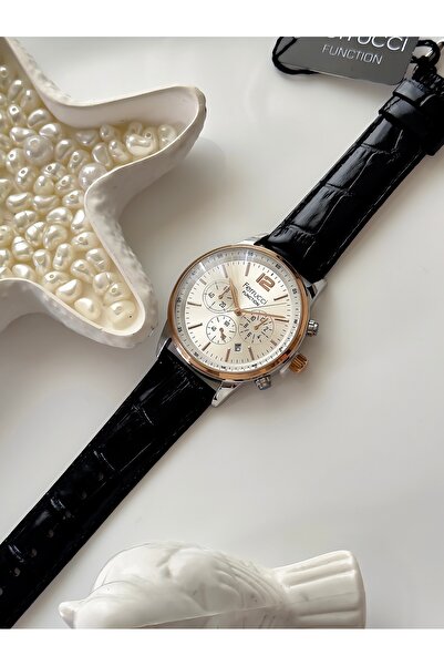 Ferrucci Ferrucci̇-(Black Color) Leather Cord Men's Wrist Watch-