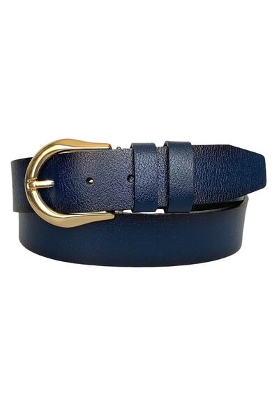 GoDeri 100% натуральна шкіра, синій жіночий ремінь з золотою пряжкою 4 см = an-byn-70