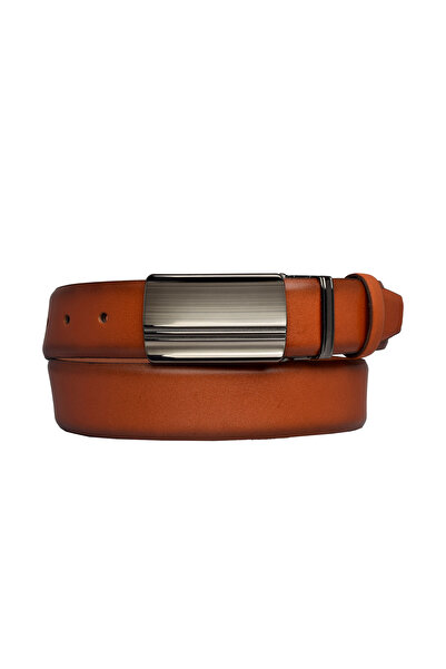 GoDeri 100% Genuine Leather, COVERED BUCKLE, Tan Classic, Fabric Trouser Belt 3.5 cm_alt_ciz_taba_straight