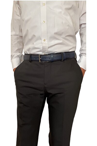 GoDeri 100% натуральна шкіра, прошита, класична модель Арізона, темно-синій, тканинний ремінь для брюк, 3,5 см = ar.dkşl-kla