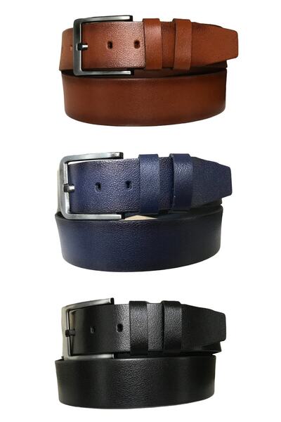 GoDeri Набір з 3 предметів з натуральної шкіри: джинси, спортивний ремінь 4,5 см, чорний, темно-синій, коричневий = 3 предмети-hsn-01.03.04