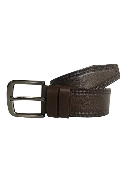 GoDeri Ζώνη τζιν από γνήσιο δέρμα με διπλή ραφή καφέ 4,5 cm=dk-0075