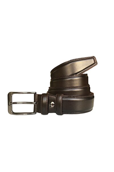 GoDeri Brown Genuine Leather Classic Trouser Belt - Stitched Edges, 3.5 Cm=go-dk-kla