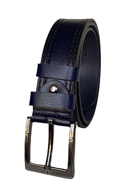 GoDeri 100% натуральна шкіра, подвійний шов, принт, преміум, темно-синій джинсовий спортивний ремінь, 4,5 см = pre-çft.dkş