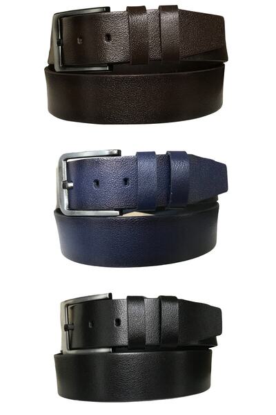 GoDeri Справжній шкіряний чорно-синій спортивний ремінь - 4,5 см, комплект з 3 джинсів hsn-01.02.03