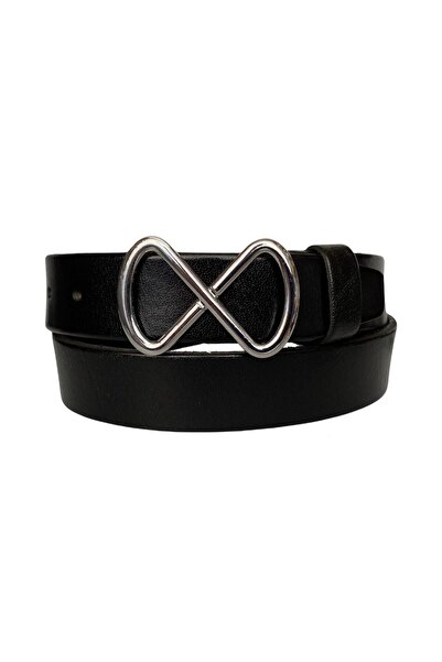 GoDeri 100% جلد طبيعي، جينز نسائي أسود بإبزيم فضي لا نهاية له، حزام رياضي 4 سم=an-byn-41