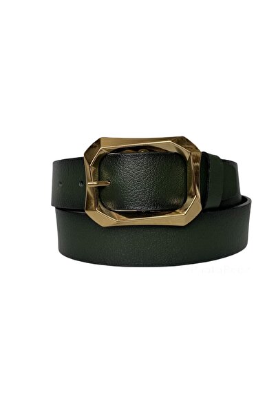 GoDeri 100% piele naturală, curea de blugi de damă verde cu cataramă aurie 4 cm=an-byn-08