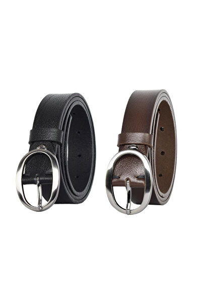 GoDeri Комплект от 2 тънък дамски колана, 100% естествена кожа, матирана, с о...