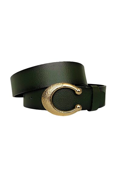 GoDeri 100% piele naturală, curea de blugi de damă verde cu cataramă aurie 4 cm=an-byn-53