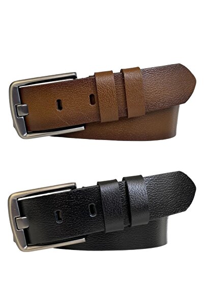 GoDeri 100% جلد طبيعي، لسان عريض أسطوري مدخن؛ أسود، طقم توسادو مكون من 2 حزام 4 سم = 4 سم - لسان عريض مدخن