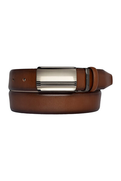 GoDeri 100% Leather, CLAMSHELL BUCKLE, brown Classic, Fabric Trouser Belt 3.5 cm