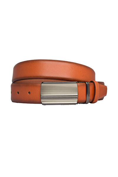 GoDeri 100% Genuine Leather, COVERED BUCKLE, Tan Classic, Fabric Trouser Belt 3.5 cm_alt_ciz_taba_straight