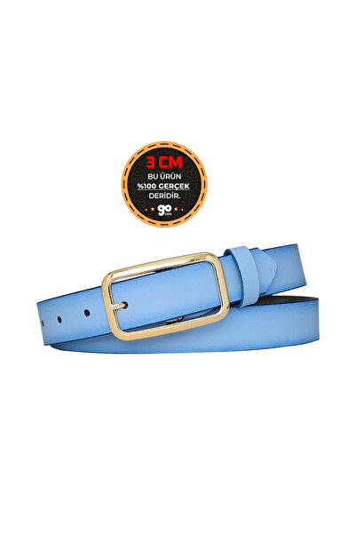 GoDeri 100% جلد طبيعي، إبزيم ذهبي اللون فيروزي 3 سم حزام نسائي، حزام بنطلون، حزام شورت 3cmkdn50